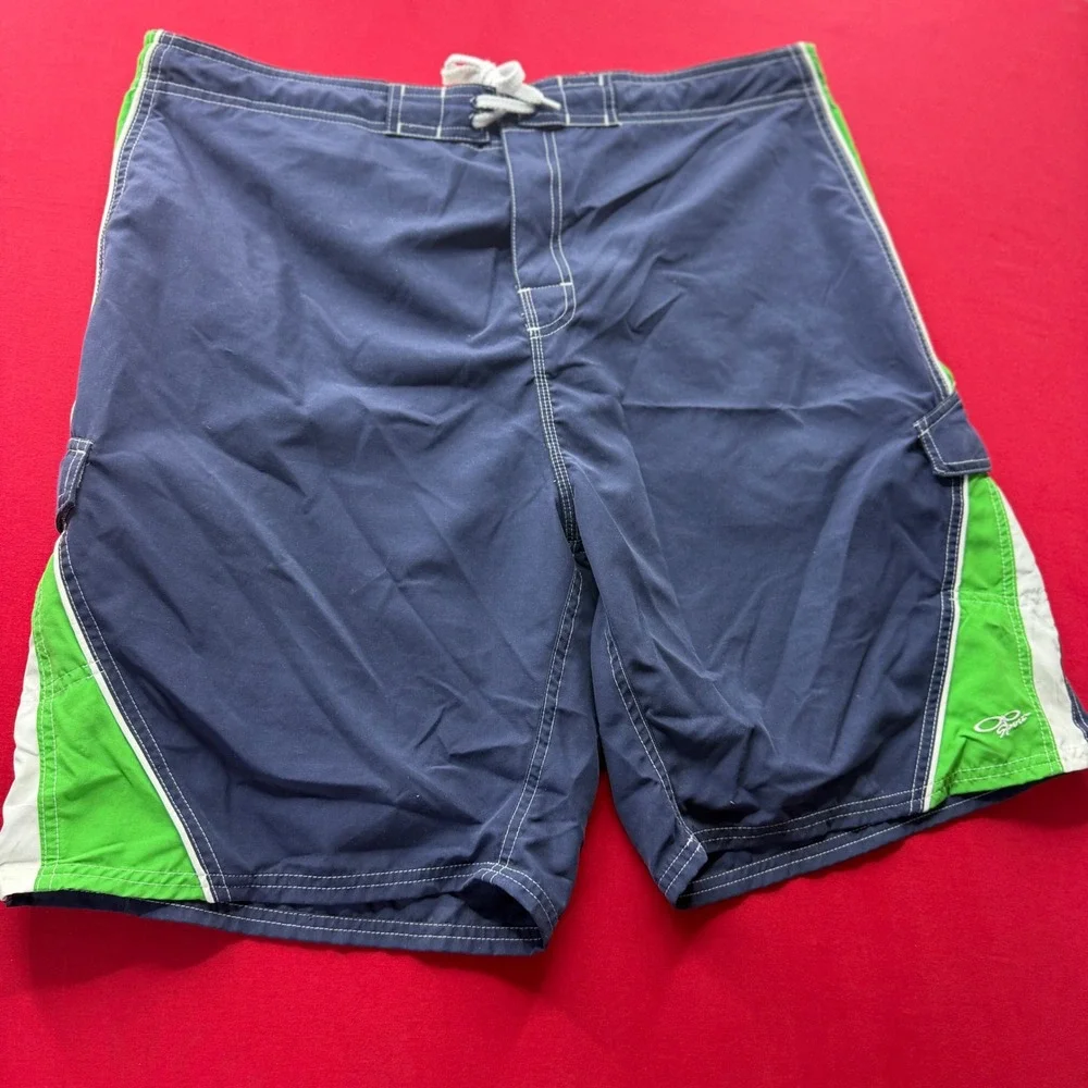 Vintage Y2K SURF OP Sport Mens Board Shorts Navy Blue Green Colorblock‎ Trunks L